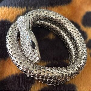 Silver plated with white crystals snake bracelet